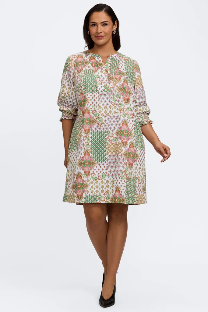 Alicia Plus Patchwork Medallion 3/4 Sleeve Dress