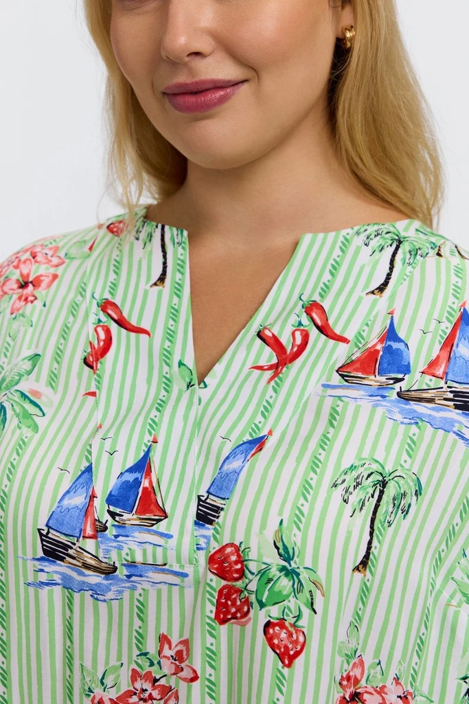 Alicia Plus Resort Stripe 3/4 Sleeve Popover Shirt - Image 2
