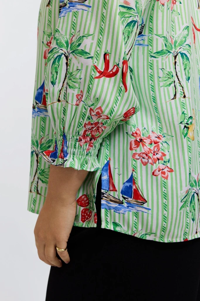 Alicia Plus Resort Stripe 3/4 Sleeve Popover Shirt - Image 3