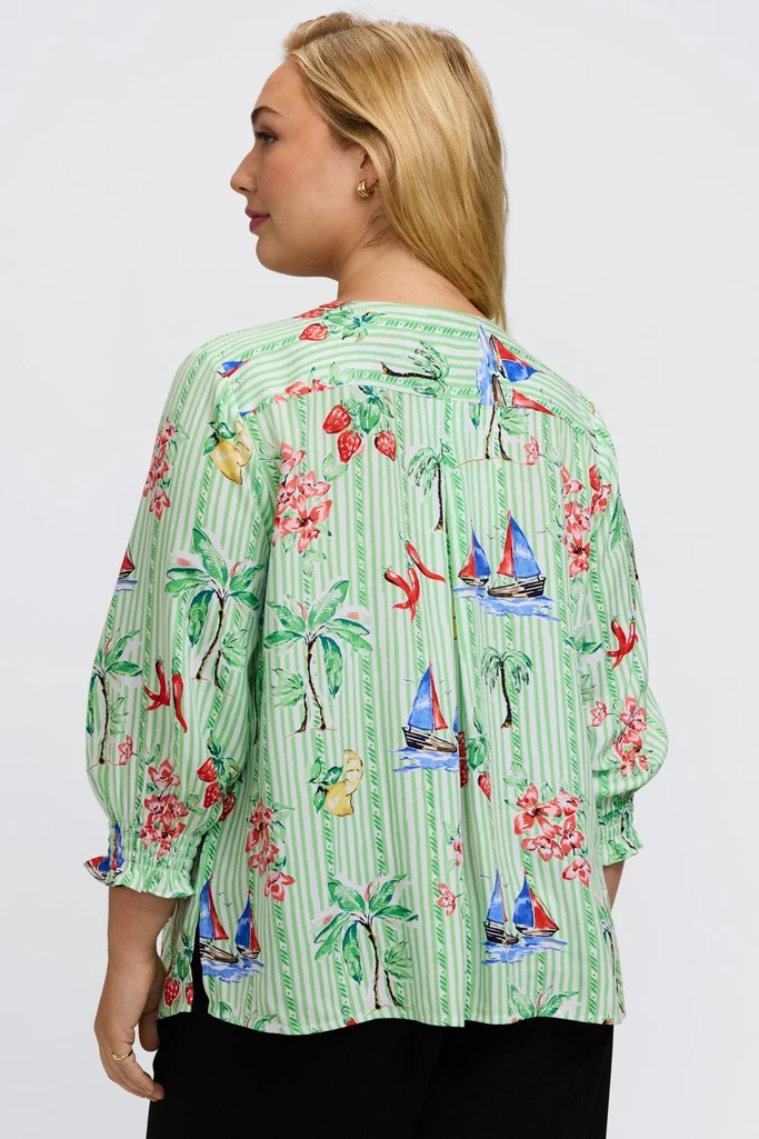 Alicia Plus Resort Stripe 3/4 Sleeve Popover Shirt - Image 4