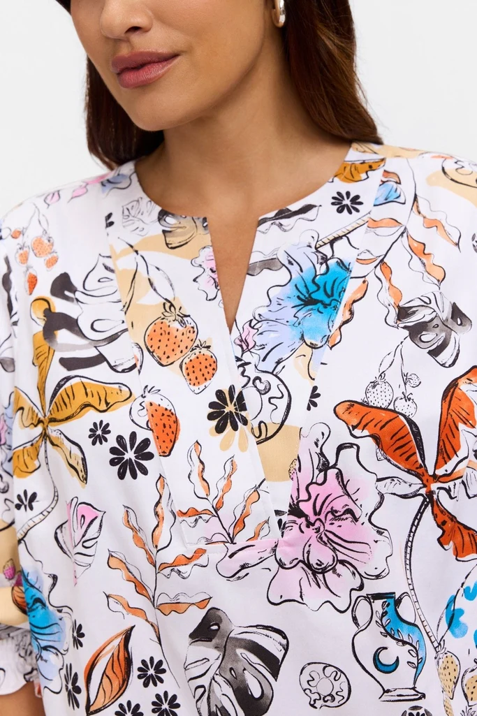 Alicia Plus Tropical Watercolor 3/4 Sleeve Popover Shirt - Image 3