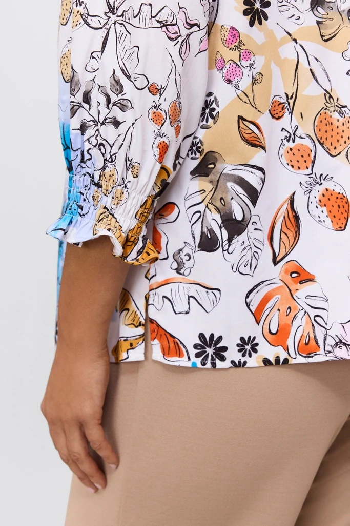 Alicia Plus Tropical Watercolor 3/4 Sleeve Popover Shirt - Image 4