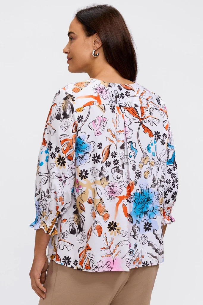 Alicia Plus Tropical Watercolor 3/4 Sleeve Popover Shirt - Image 5