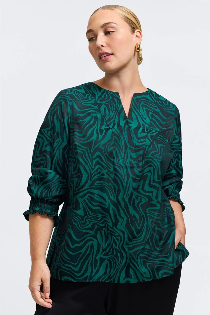 Alicia Plus Zebra Jacquard Long Sleeve Popover Shirt - Image 6