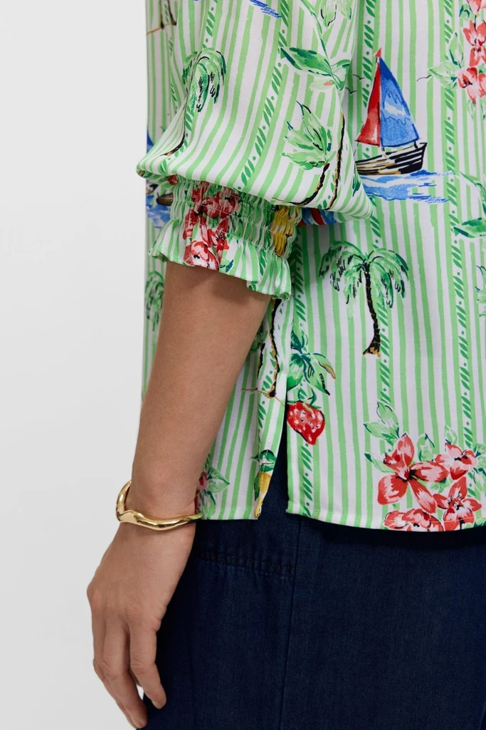 Alicia Resort Stripe 3/4 Sleeve Popover Shirt - Image 3