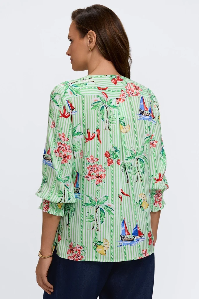 Alicia Resort Stripe 3/4 Sleeve Popover Shirt - Image 4