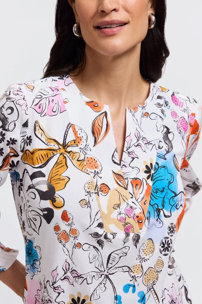 Alicia Tropical Watercolor 3/4 Sleeve Popover Shirt - Image 3