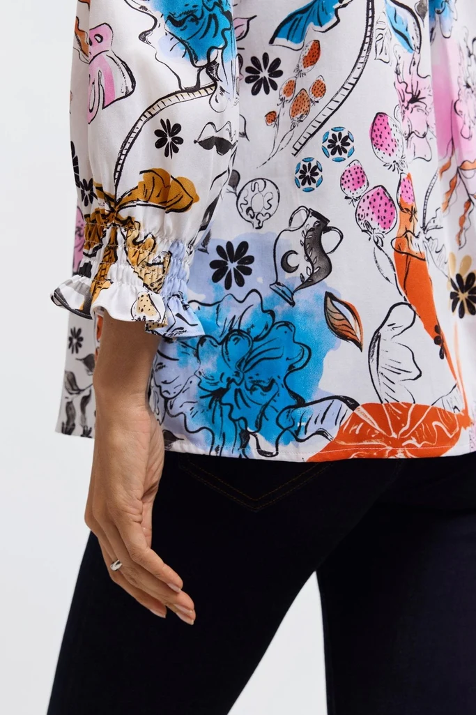 Alicia Tropical Watercolor 3/4 Sleeve Popover Shirt - Image 4