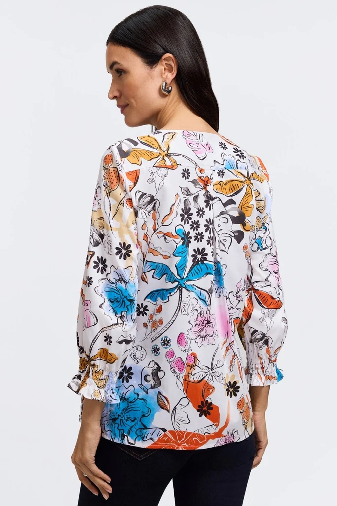 Alicia Tropical Watercolor 3/4 Sleeve Popover Shirt - Image 5