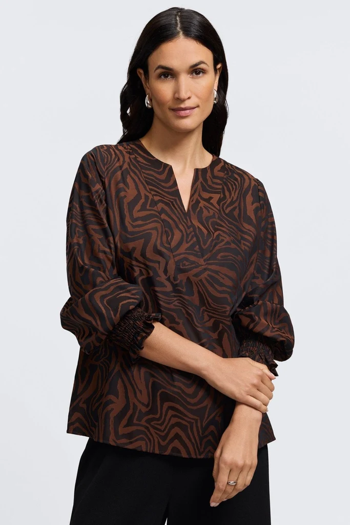 Alicia Zebra Jacquard Long Sleeve Popover Shirt - Image 10