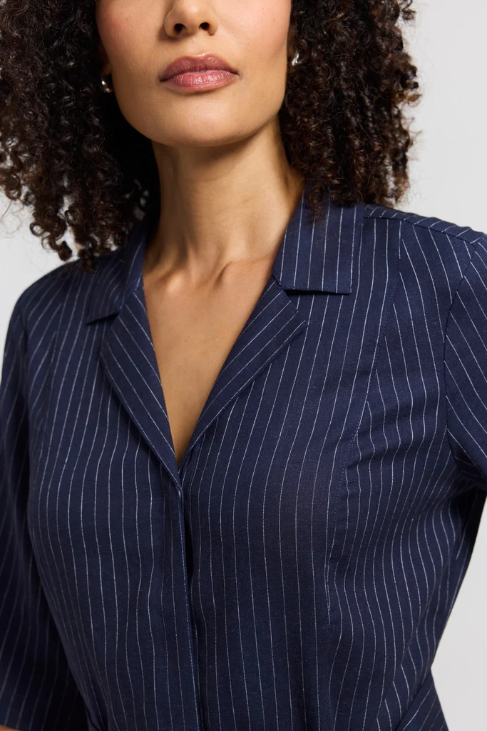 Aniston Pinstripe Linen Short Sleeve Dress - Image 4