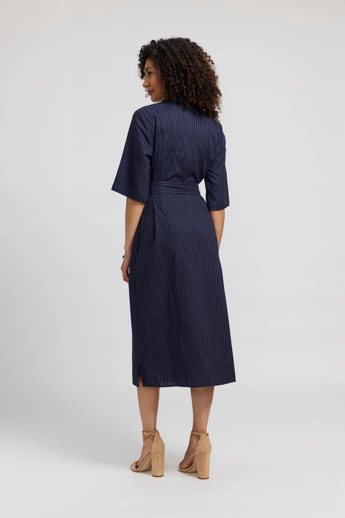 Aniston Pinstripe Linen Short Sleeve Dress - Image 5