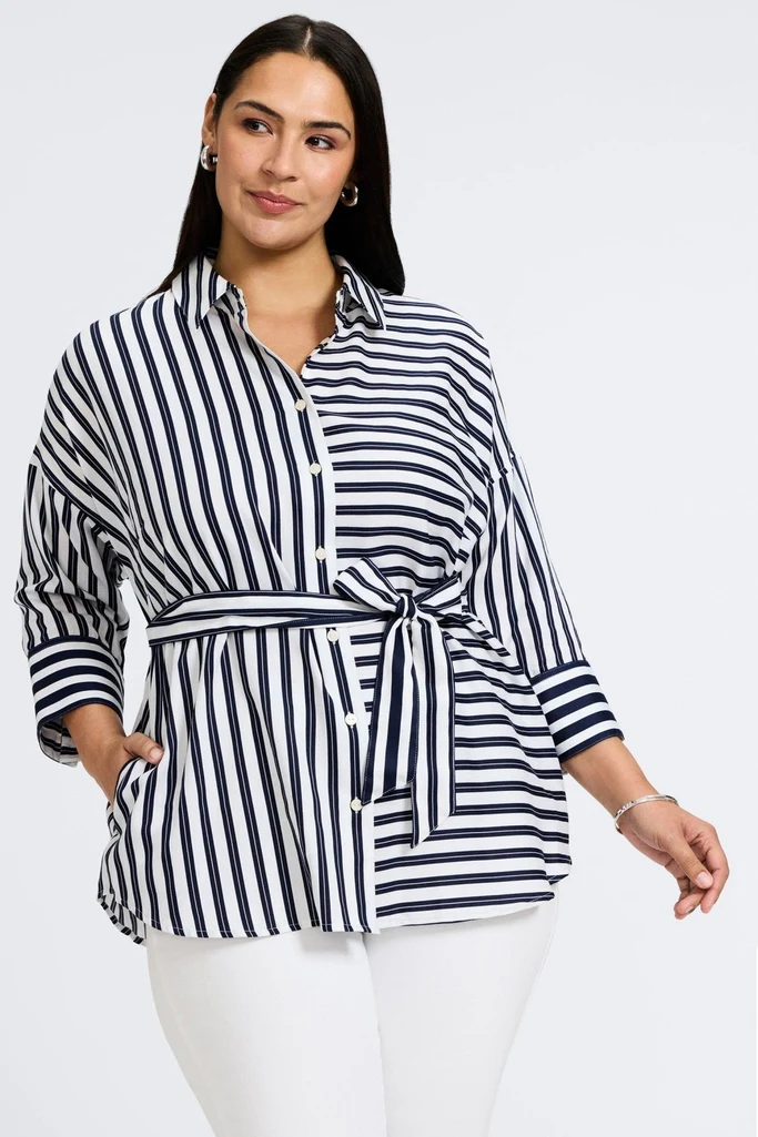 Avery Plus Double Stripe 3/4 Sleeve Shirt - Image 4