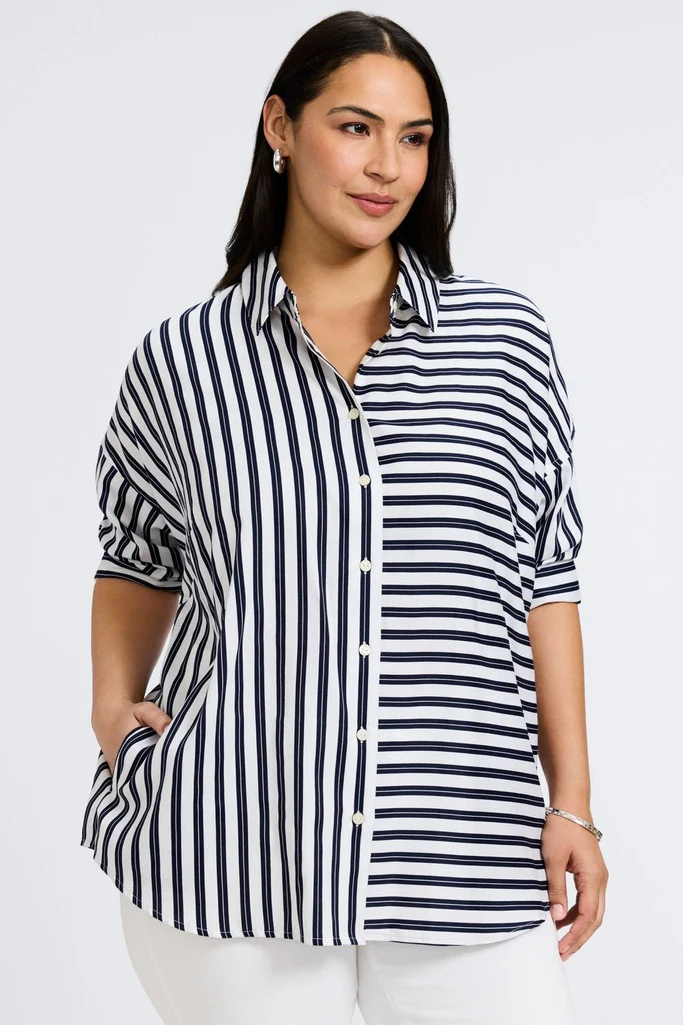 Avery Plus Double Stripe 3/4 Sleeve Shirt - Image 5
