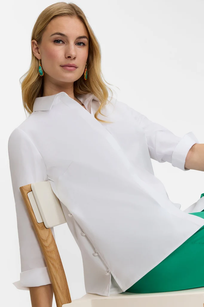 Beatrice Pearl Stretch Matte Sateen 3/4 Sleeve Shirt - Image 10