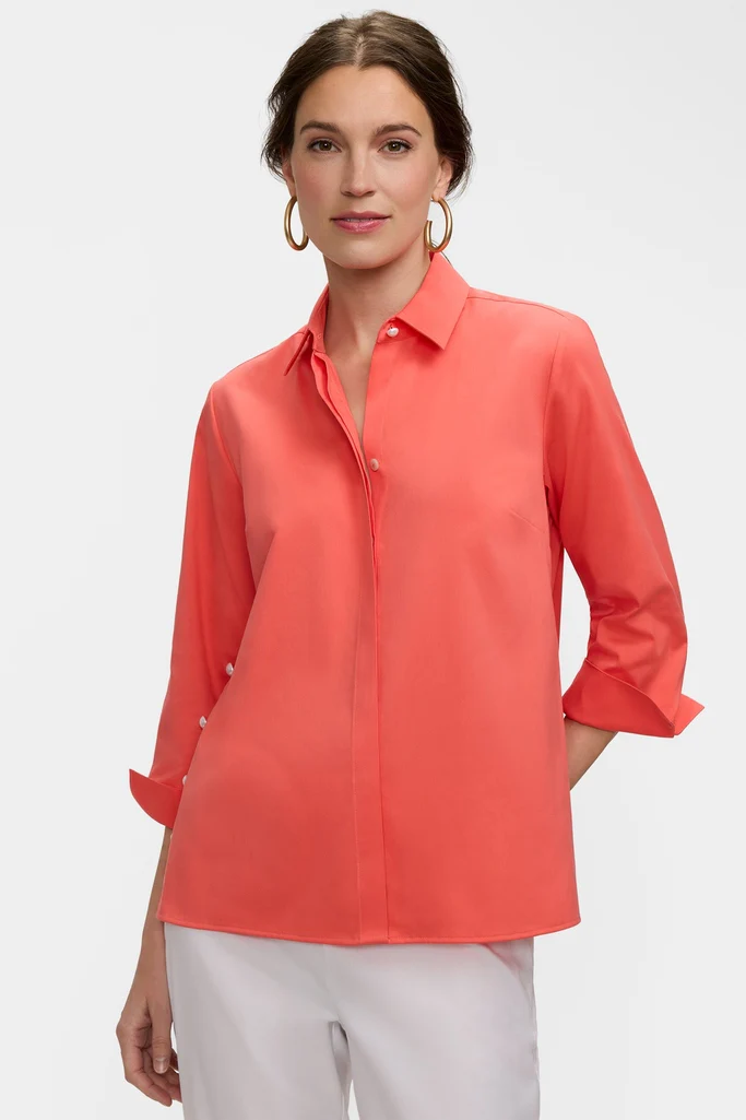 Beatrice Pearl Stretch Matte Sateen 3/4 Sleeve Shirt - Image 11