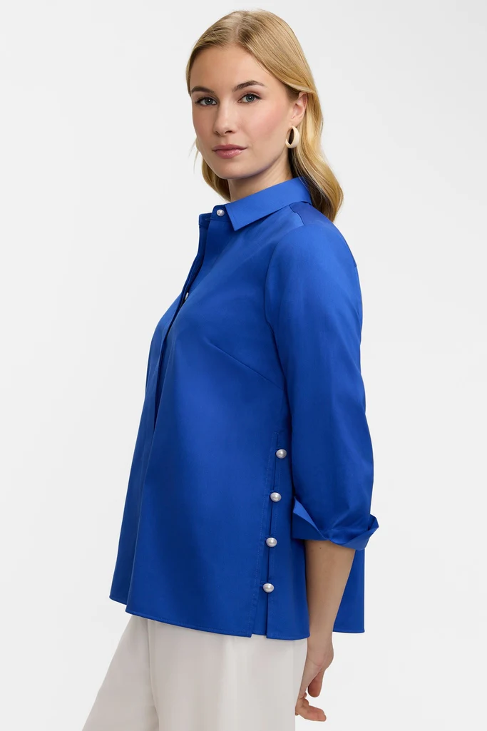 Beatrice Pearl Stretch Matte Sateen 3/4 Sleeve Shirt - Image 18