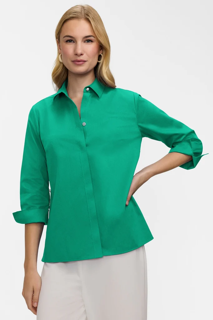 Beatrice Pearl Stretch Matte Sateen 3/4 Sleeve Shirt - Image 21