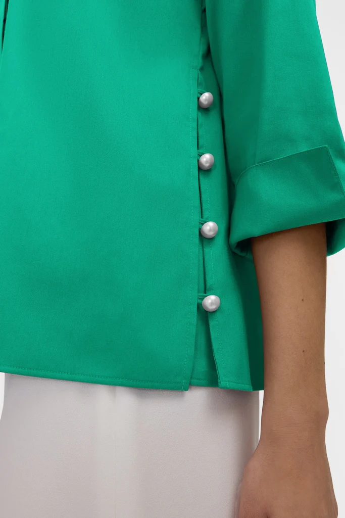 Beatrice Pearl Stretch Matte Sateen 3/4 Sleeve Shirt - Image 22