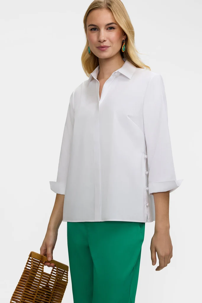 Beatrice Pearl Stretch Matte Sateen 3/4 Sleeve Shirt - Image 7
