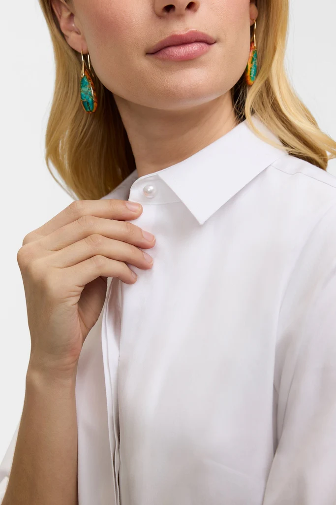 Beatrice Pearl Stretch Matte Sateen 3/4 Sleeve Shirt - Image 8