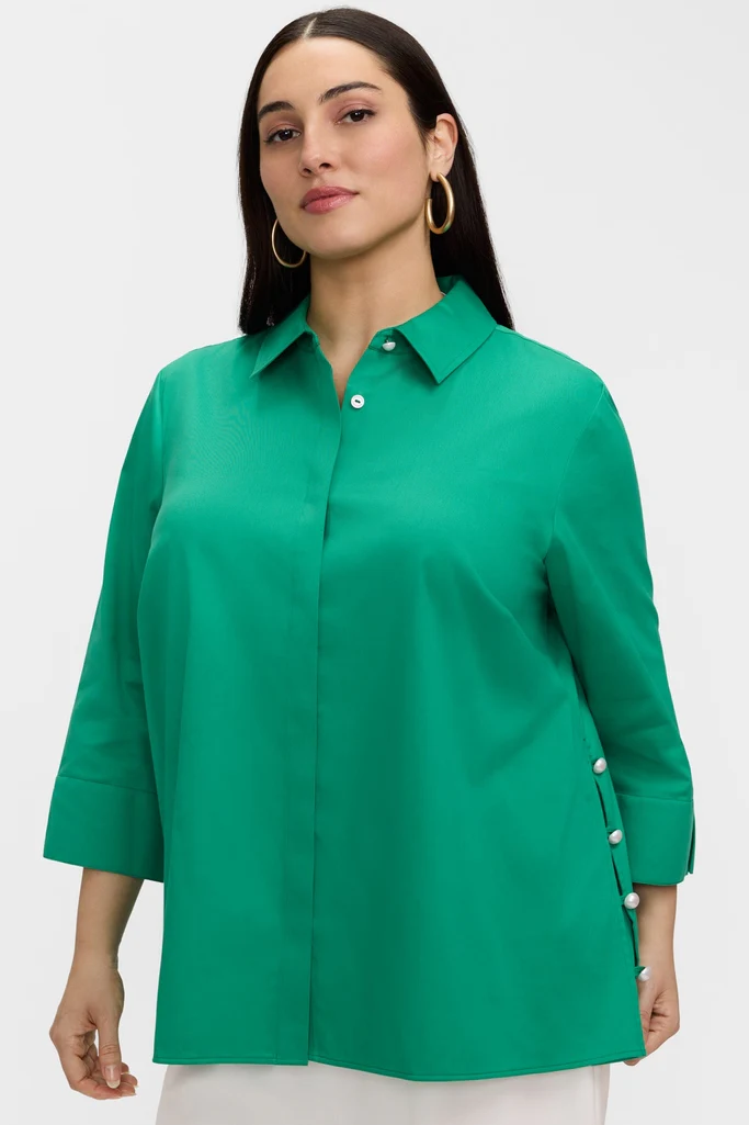 Beatrice Plus Pearl Stretch Matte Sateen 3/4 Sleeve Shirt - Image 15