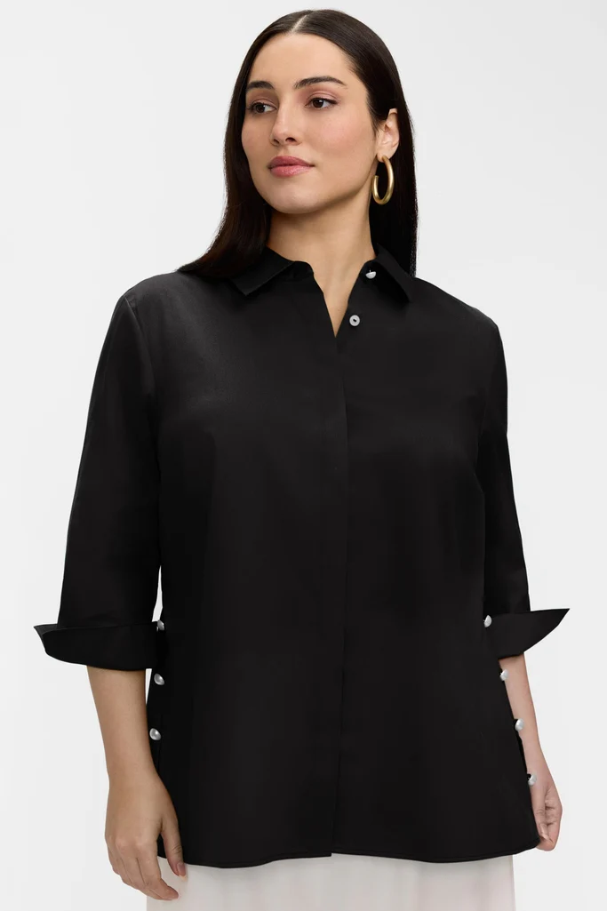 Beatrice Plus Pearl Stretch Matte Sateen 3/4 Sleeve Shirt - Image 5