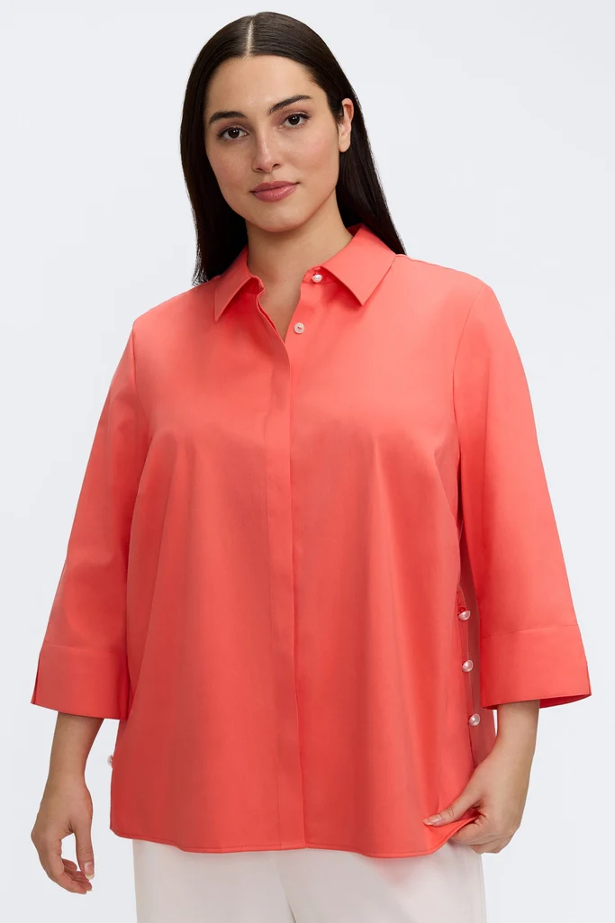 Beatrice Plus Pearl Stretch Matte Sateen 3/4 Sleeve Shirt - Image 9