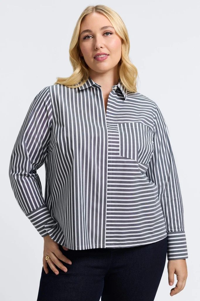Bella Plus No Iron Stretch Striped Long Sleeve Shirt - Image 5