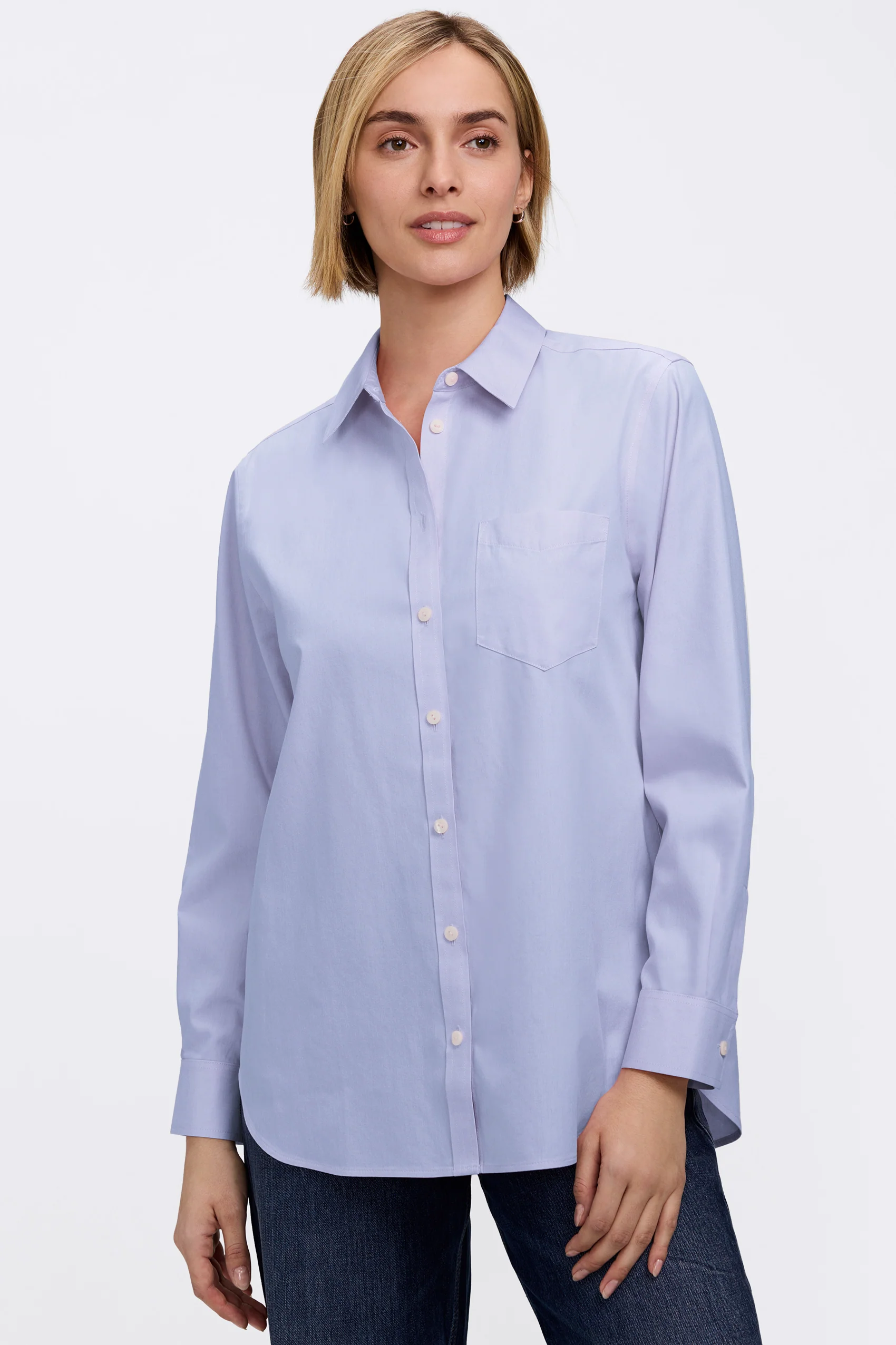 Boyfriend No Iron Pinpoint Long Sleeve Tunic - Image 15