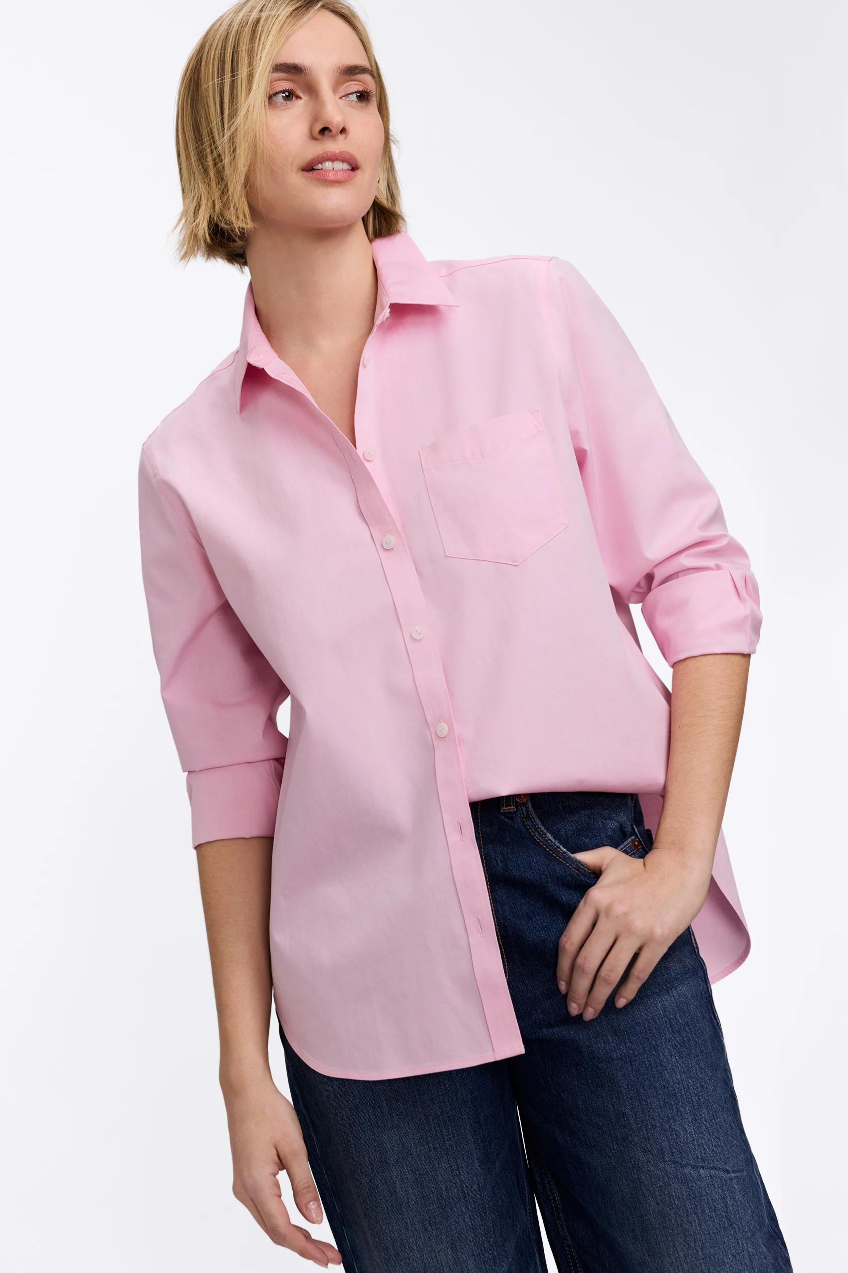 Boyfriend No Iron Pinpoint Long Sleeve Tunic - Image 6