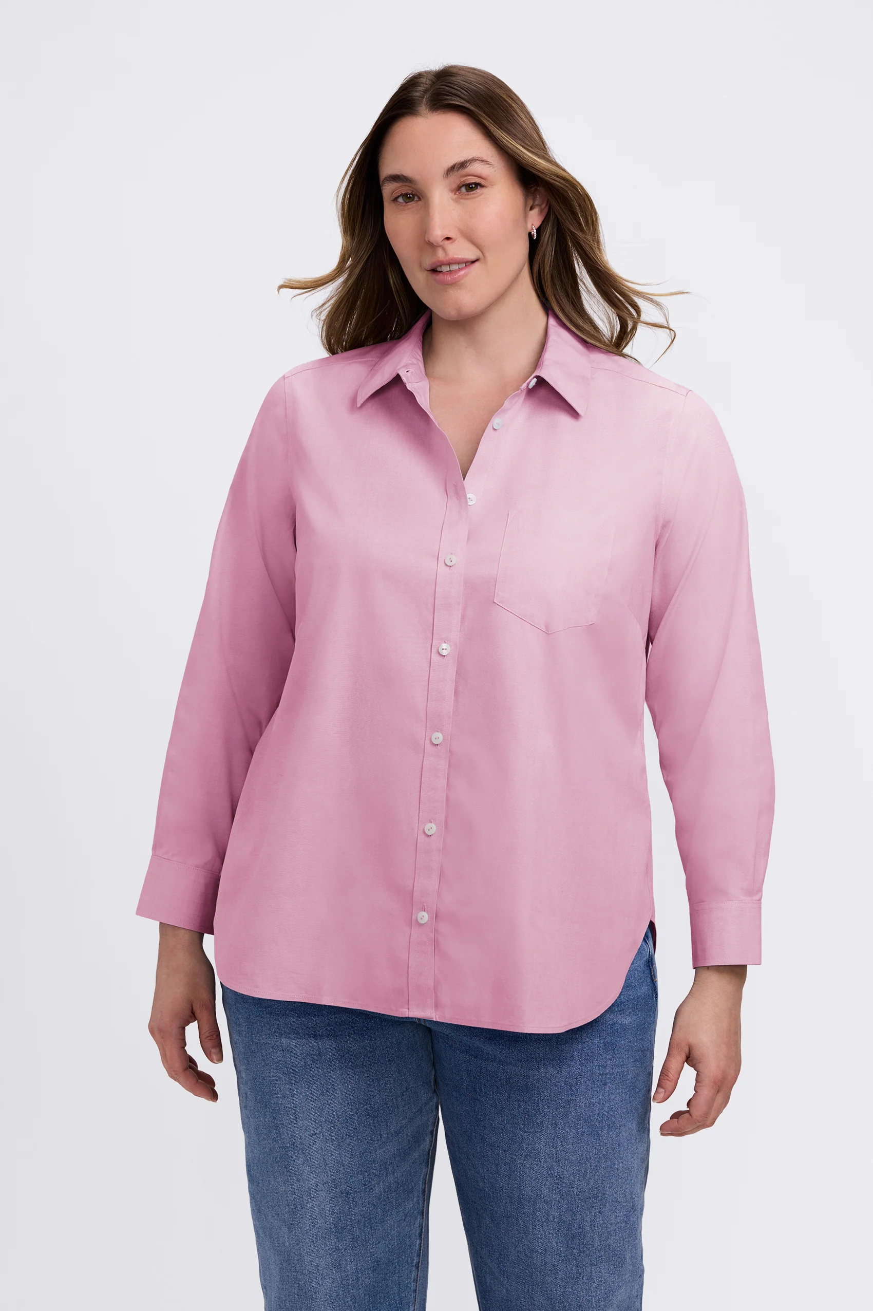 Boyfriend Plus No Iron Pinpoint Long Sleeve Tunic - Image 20