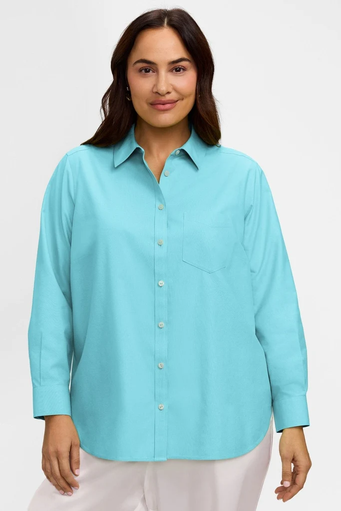 Boyfriend Plus No Iron Pinpoint Long Sleeve Tunic - Image 9