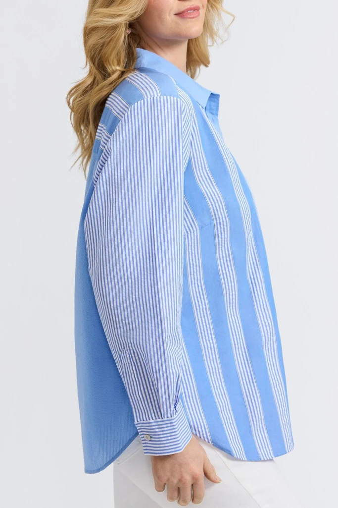 Boyfriend Plus Seersucker Mixed Stripe Long Sleeve Tunic - Image 3