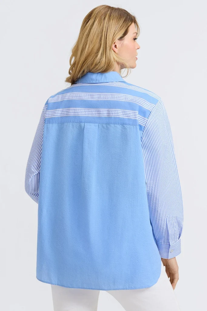 Boyfriend Plus Seersucker Mixed Stripe Long Sleeve Tunic - Image 4