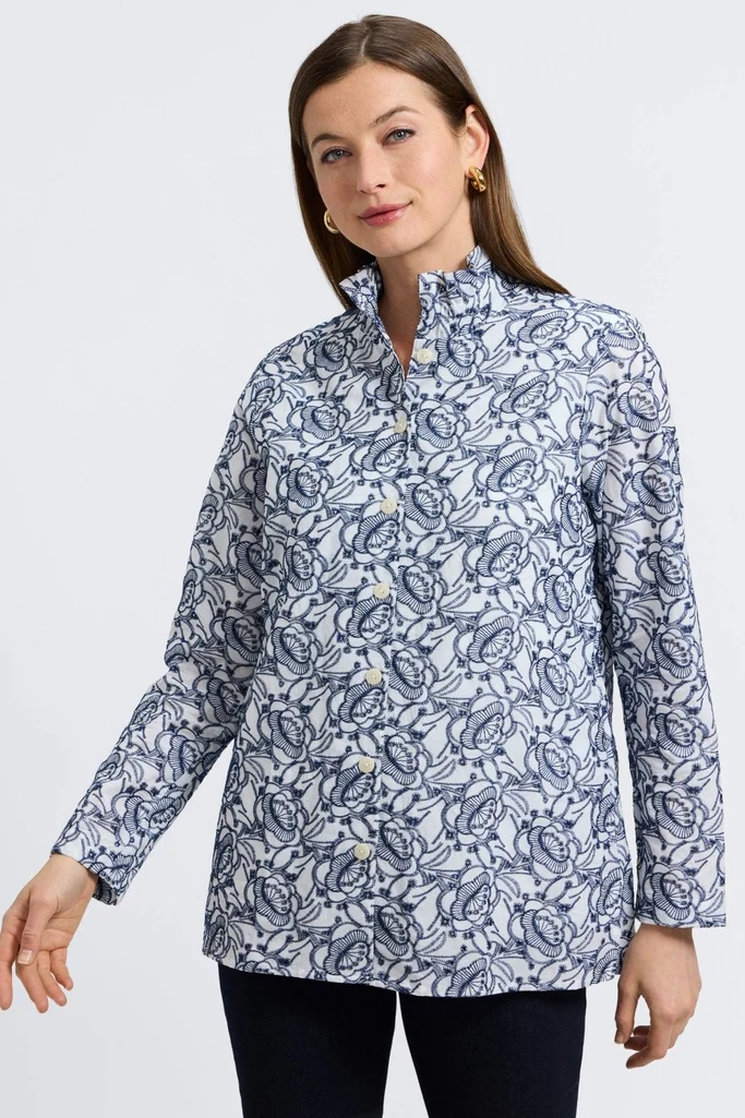 Carolina Floral Allover Eyelet Long Sleeve Shirt Jacket - Image 3