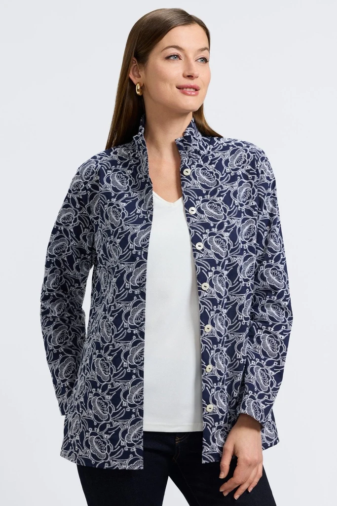 Carolina Floral Allover Eyelet Long Sleeve Shirt Jacket - Image 6