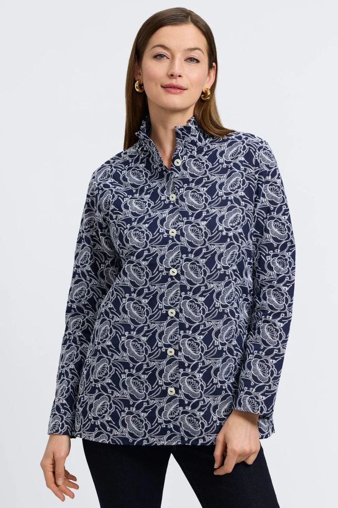 Carolina Floral Allover Eyelet Long Sleeve Shirt Jacket - Image 7