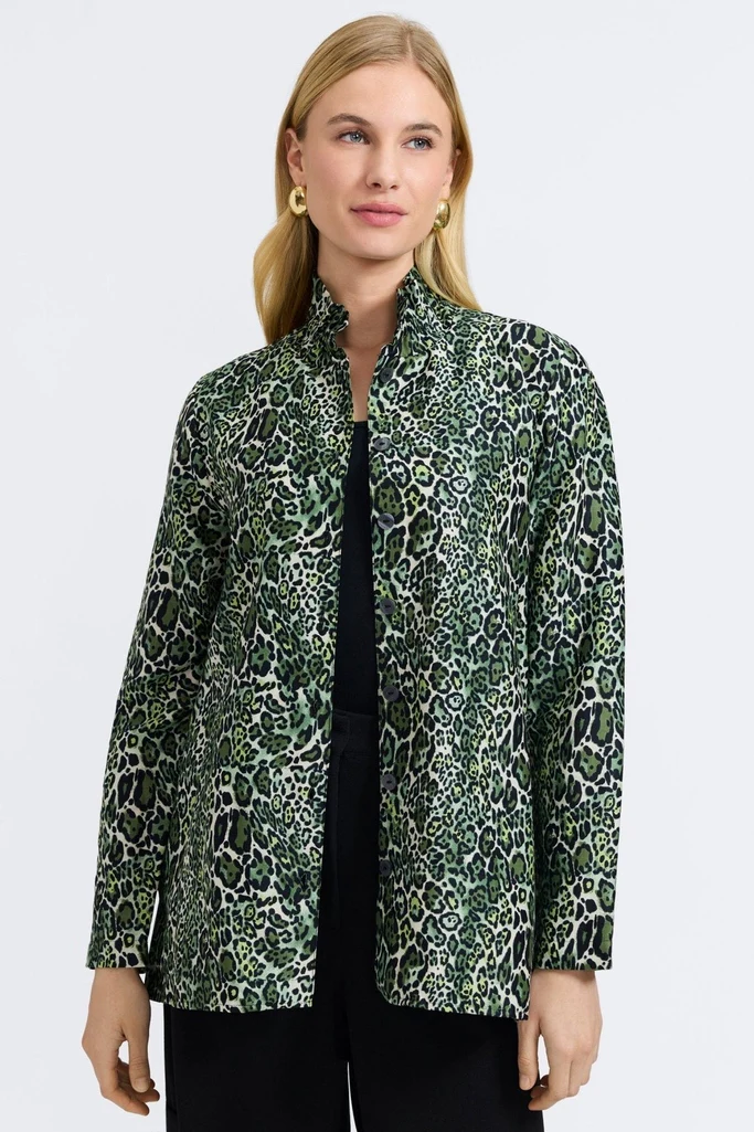 Carolina Green Leopard Long Sleeve Shirt Jacket - Image 3