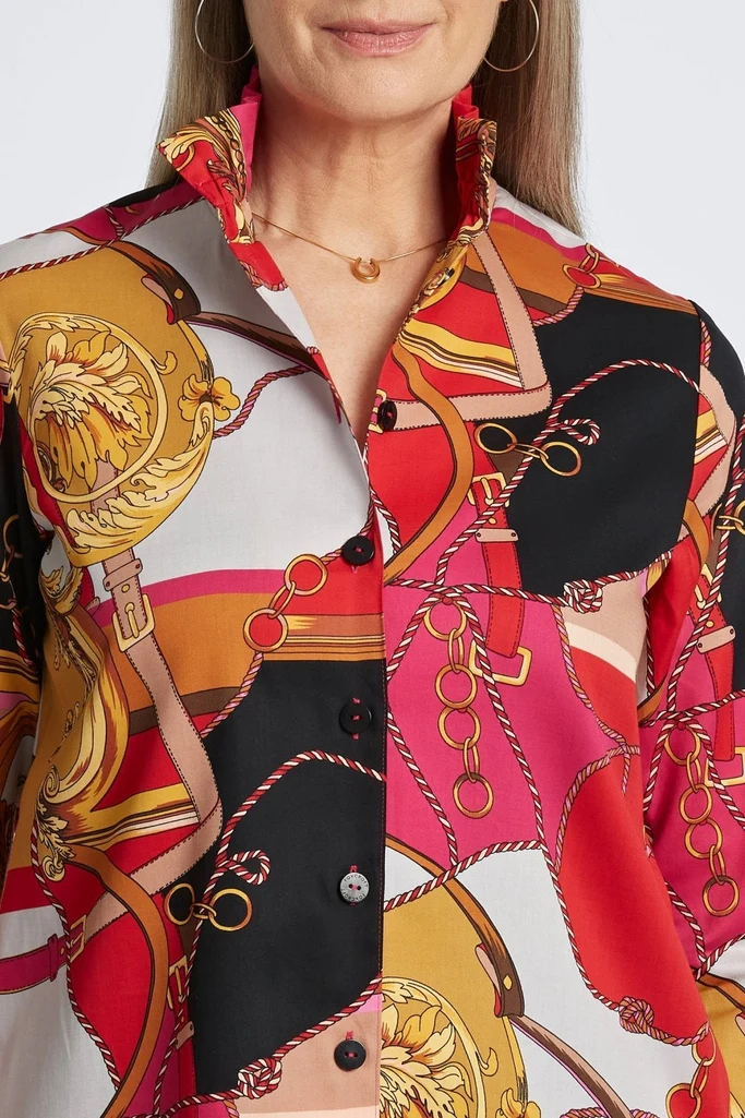 Carolina Buckle Scarf Print Long Sleeve Shirt Jacket - Image 3
