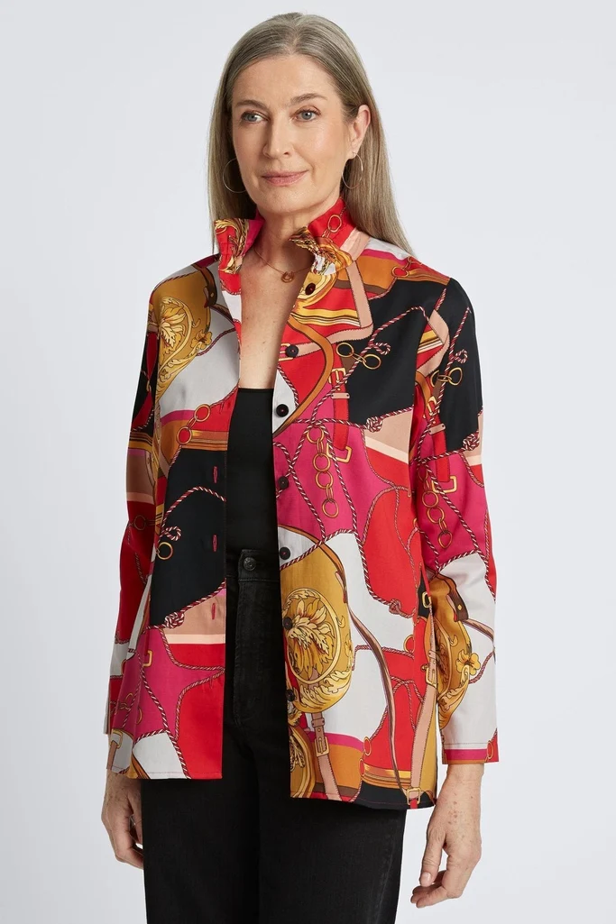 Carolina Buckle Scarf Print Long Sleeve Shirt Jacket - Image 4