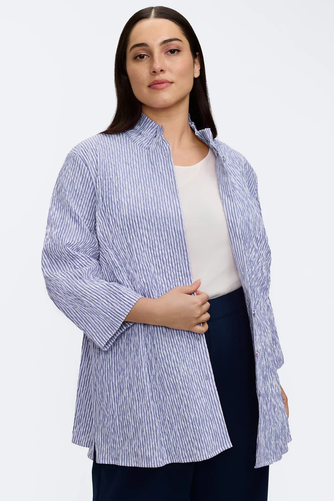 Carolina Plus Crinkle Jacquard 3/4 Sleeve Shirt Jacket - Image 4