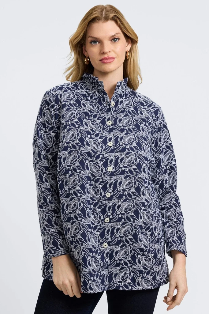 Carolina Plus Floral Allover Eyelet Long Sleeve Shirt Jacket - Image 3