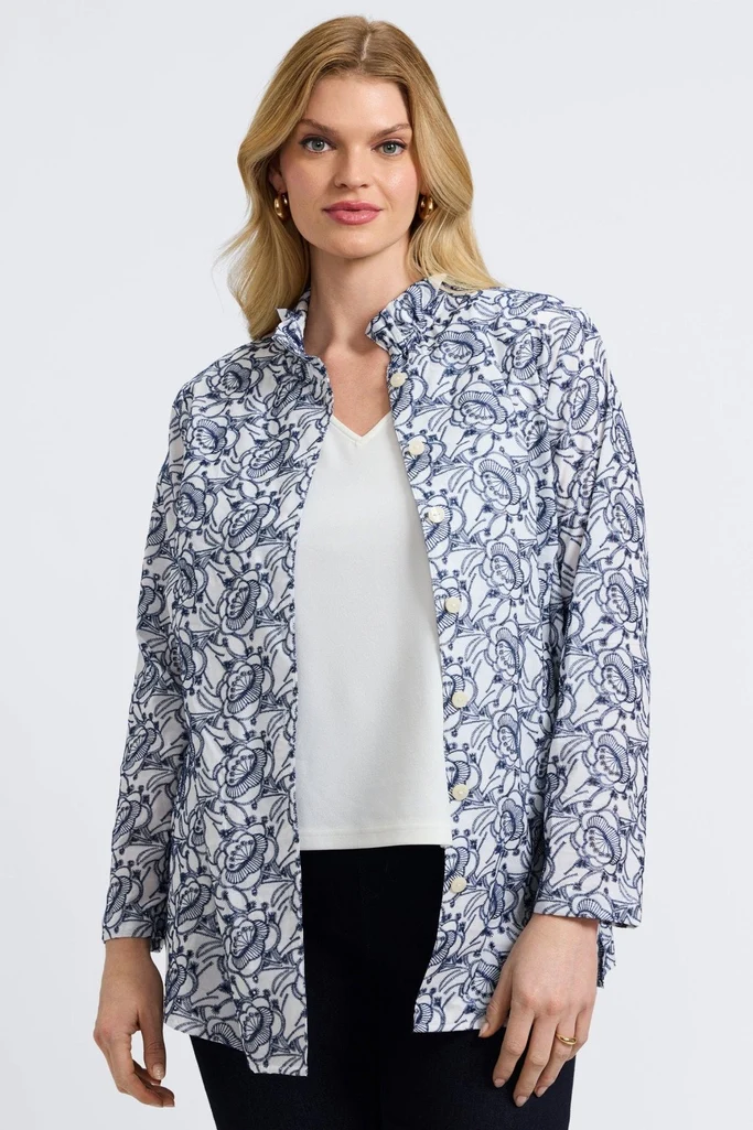 Carolina Plus Floral Allover Eyelet Long Sleeve Shirt Jacket - Image 6