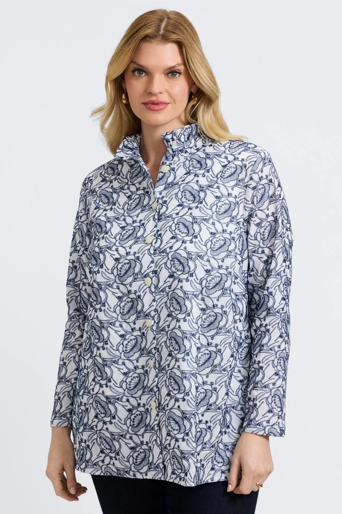 Carolina Plus Floral Allover Eyelet Long Sleeve Shirt Jacket - Image 9