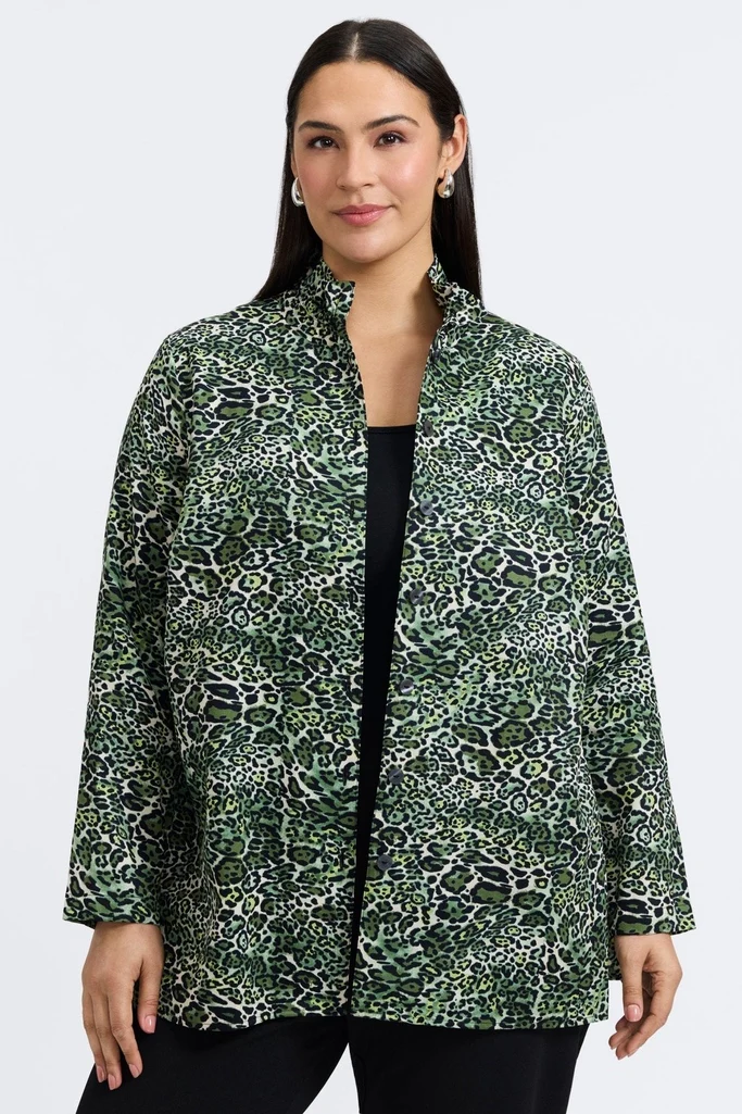 Carolina Plus Green Leopard Long Sleeve Shirt Jacket - Image 3