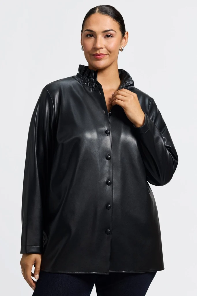 Carolina Plus Vegan Leather Long Sleeve Shirt Jacket - Image 3