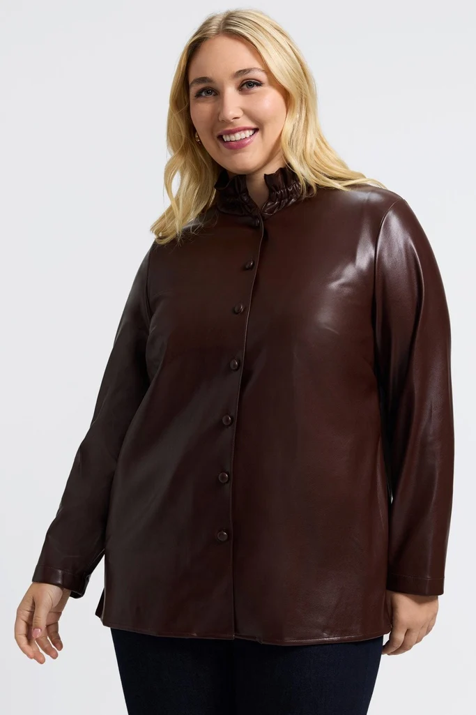 Carolina Plus Vegan Leather Long Sleeve Shirt Jacket - Image 8