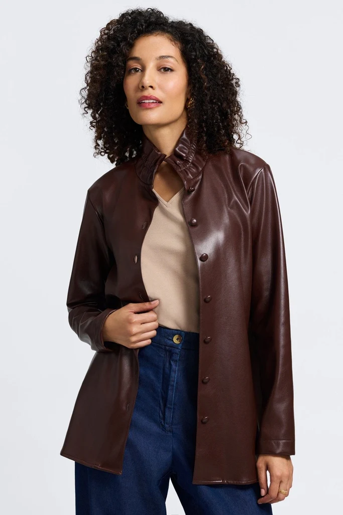 Carolina Vegan Leather Long Sleeve Shirt Jacket - Image 6