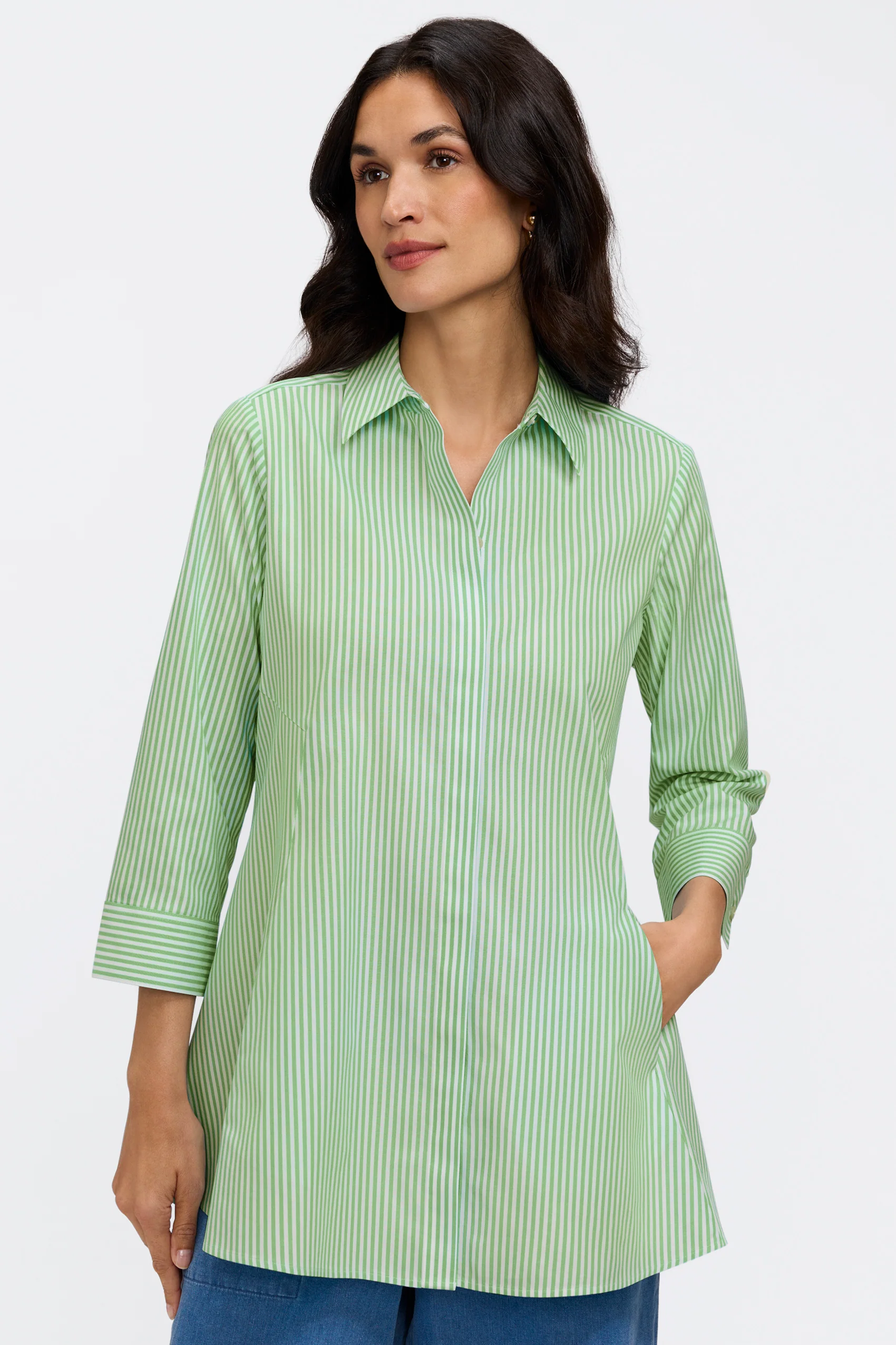 Cici No Iron Pinpoint Striped 3/4 Sleeve Tunic - Image 18